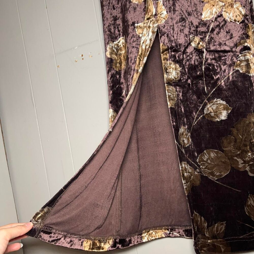 Vtg Rampage Floral Brown Maxi Dress Fairy Boho Whimsygoth Gold Size M Bodycon - Picture 4 of 8